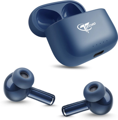 Techio BassBlitz Earbuds with 360° Sound, Smart Pairing, Long Battery & ENC Bluetooth(Blue, True Wireless)