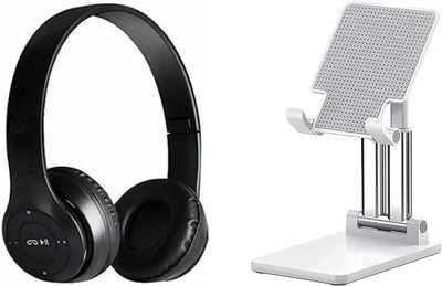 Glatoxi Foldable Wireless Height Adjustable Mobile Holder with Bluetooth Bluetooth & Wired(Black, On the Ear)