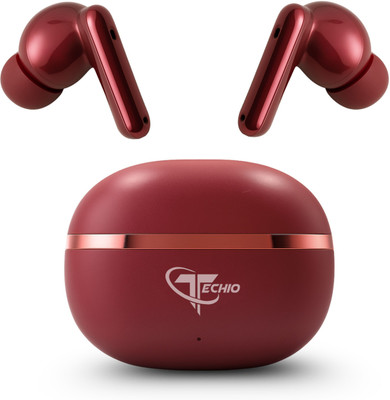 TECHIO NoiseBlock Pro Bluetooth Earbuds with Active Noise Cancellation & 40Hrs Playtime Bluetooth(Red, True Wireless)