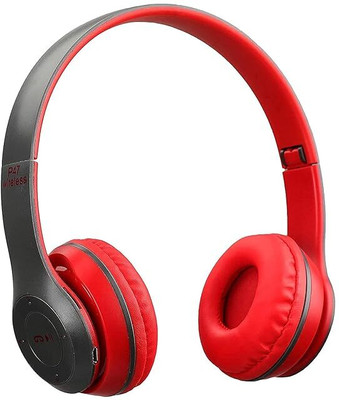 Techfly P47_RE-5_Wireless Bluetooth Headphone with Mic|High Bass|Clear Sound| Bluetooth(Red, On the Ear)