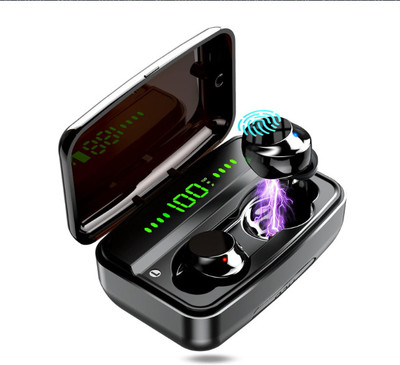 HASRU 10 Wireless Wireless:120H Playtime Bluetooth Earphones with LED Display Bluetooth without Mic(Black, In the Ear)