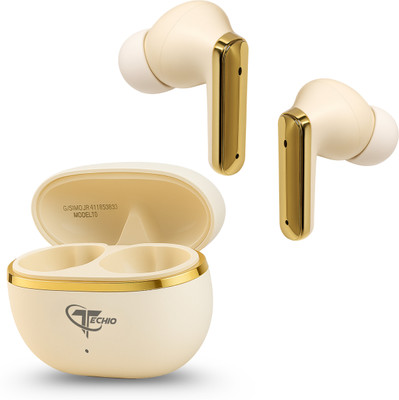 TECHIO EliteTalk ENC Earbuds, 40Hr Backup, 13mm Bass Boost Bluetooth(White, True Wireless)