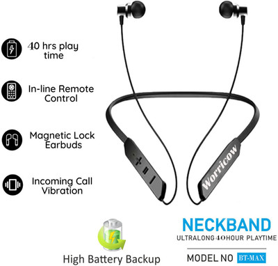 TABARET Pure Bass Bluetooth Neckband with Magnetic Earbuds,Built-in Mic Bluetooth(Black, On the Ear)