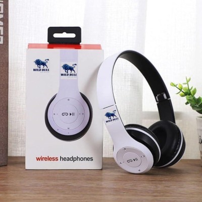 Wild Bull Wireless On Ear Headphones Volume Control, HD Sound and Bass, Mic, SD Card Slot Bluetooth(White, Grey, On the Ear)