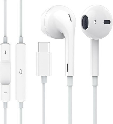 MARS Type C Handsfree with Mic for 15/15 Plus/15 Pro[6MU] Wired(White, In the Ear)