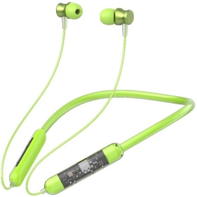 TEQIR Transparent Neckband With Mic Anc Calling Long Battery Backup Bluetooth Headset Bluetooth Gaming Headset(Green, In the Ear)