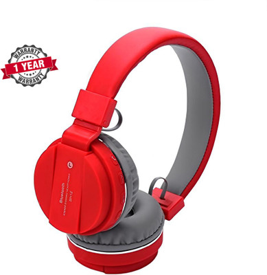 Worricow Wireless Bluetooth Portable Headphones With Microphone,Memory Card Suppor Bluetooth Gaming(Red, On the Ear)