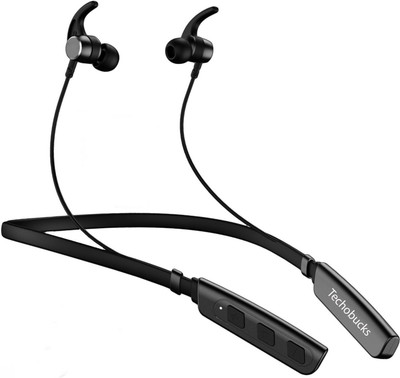 Techobucks Best Buy Upto 40hr Bluetooth Neckband With an in-built mic supports handsfree Bluetooth(Black, In the Ear)