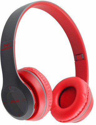 Worricow Premium Bluetooth Wireless Adjustable Over-Ear Headset with Aux Support Bluetooth(Red, On the Ear)