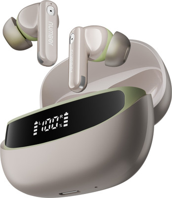 Number Navo Buds Z1 w/ Digital Display, 72H Playtime, 4Mic ENC, Dual Pairing, Hi-Bass Bluetooth(Spring Beige, True Wireless)
