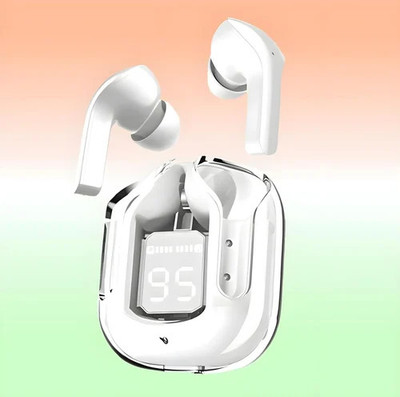 NRJI ANC Ultra Pod Max Bluetooth 5.3 TWS Bluetooth(White, Transparant, In the Ear)