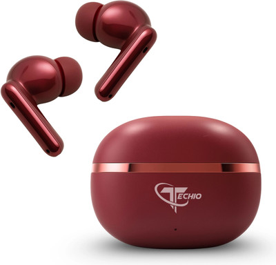 TECHIO DailyWear Comfort Bluetooth Earbuds with Balanced Stereo Sound, 40Hrs Battery Bluetooth(Red, True Wireless)