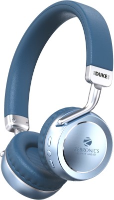 ZEBRONICS Zeb- DUKE 2, Deep Bass, 60h Backup, AUX, ENC, Gaming Mode, Type C Charging Bluetooth Headset(Blue, On the Ear)