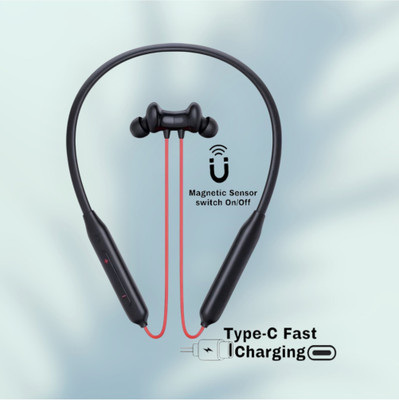 GDS Bulllets- MAGNETIC POWER OFF/ON 52Hr Playtime Headphone Bluetooth Neckband_VC Bluetooth & Wired(Red, In the Ear)