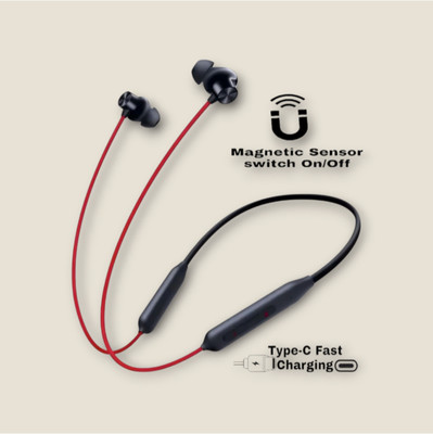 house of common Day-Long Wireless Neckband - Deep Bass, Exceptional Battery Life_48 Bluetooth & Wired(Red, In the Ear)