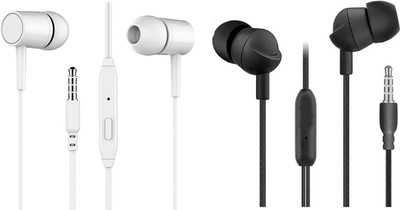 MJN Buy 1 Get 1 Free Branded Original Deep Bass Stereo Wired Earphones Microphone Wired(White, Black, On the Ear)