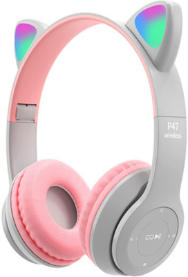DAEMON Kids/Adults Headphones Wireless, Girls Boys Bluetooth Headset Cat Look Bluetooth & Wired(Ash Grey, On the Ear)