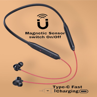 TWS Bulllets- MAGNETIC POWER OFF/ON 52Hr Playtime Headphone Bluetooth Neckband_JC Bluetooth & Wired(Red, In the Ear)