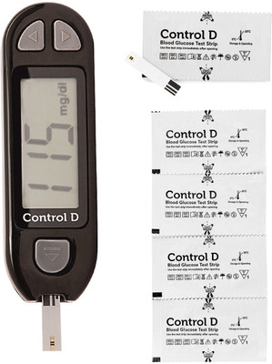 Control D Automatic Glucose Blood Sugar Testing Machine with 10 Single Foil Strips Glucometer(Black)