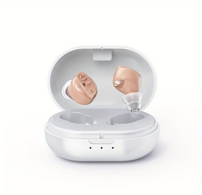 Aika AG-7901 AI Technology Based Wireless Digital Rechargeable Hearing Aid Machine with Clear Sound and Volume Adjustment In The Ear Hearing Aid(White-Beige)