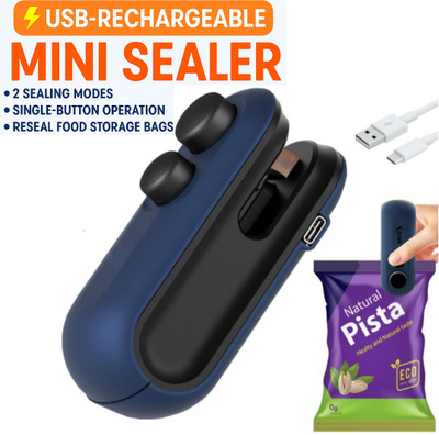 Vrindey Mini Sealing Machine 2-in-1 USB Rechargeable Magnetic Bag Sealer & Cutter Hand Held Heat Sealer(99 mm)