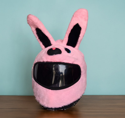 P I SOFT TOYS Pink Bunny Helmet Covers Suitable for All Helmets Motorcycle Funny Riding Gear Helmet Buckle Clip