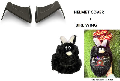 acube mart big fur bunny Helmet Cover (black HC-14) with bike wings Winglet black Helmet Buckle Clip