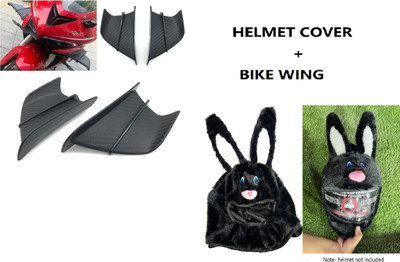 acube mart bunny Helmet Cover (black HC-05) with Side Wing Mat Carbon Fiber, cover Helmet Buckle Clip