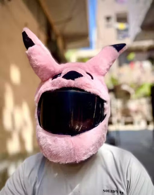 V VANTRA Pink Pikachu Bunny Helmet Cover (Only Cover) Helmet Buckle Clip