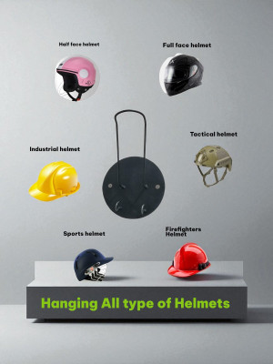 GLOBAL DESIGNERS Wall Mountable Helmet Holder, Black Multipurpose Bag Coat Keychain Helmet Hanger Helmet Mount