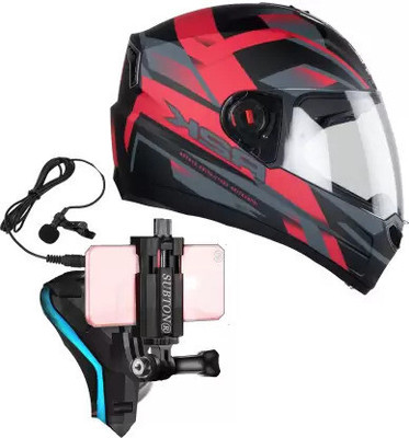 Vinayakam MotoVlogging Full Face with Chin+Mobile Holder+Mic(Combo)For Bikers Helmet Mount Helmet Mount