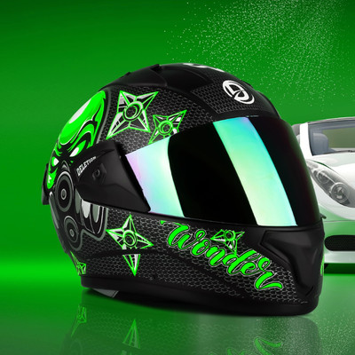 FOROLY Full Face Wonder ABS Material with Rainbow visor And Spoiler Motorbike Helmet(Green)