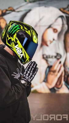 FOROLY AGN Monster with Rainbow Visor ABS Material Unisex (AB-1) Motorbike Helmet(Green)