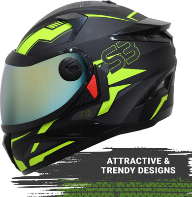 Steelbird SBH-17 Terminator Full Face Graphic Helmet in Matt Black Fluo Yellow Chrome Gold Motorbike Helmet(Black Fluo Yellow)