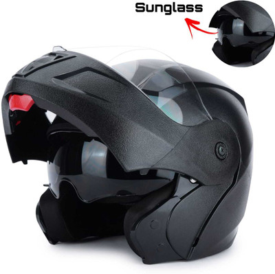 Agx O2 Flipup with ABS Material Polycarbonate and Sunvisor Motorbike Helmet(Black)