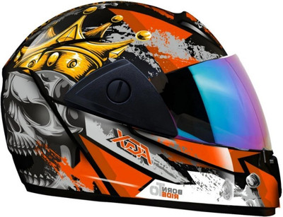 FOROLY Rado Nirvan with Anti UV Rainbow Visor ABS Material Unisex (AB-1) Motorbike Helmet(Orange)