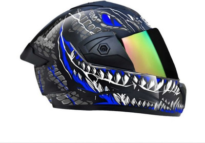FOROLY Wonder Smk with Rainbow Visor ABS Material (Q-1) Motorbike Helmet(Blue)