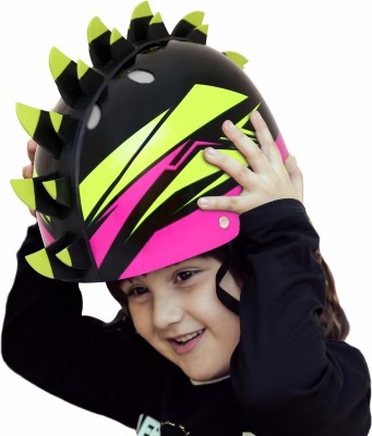 StreetJam Finhawk Wheelers Unisex Kids Helmets, 5-8Yrs Open Face Scooter, Skateboard & Cycling Helmet(Black (Green,Pink))