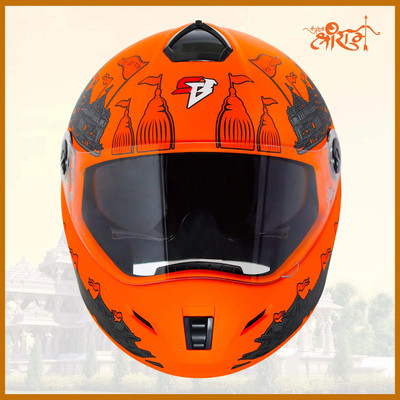 Steelbird SBH-34 Jai Shree Ram Reflective ISI Certified Full Face Graphic Helmet Motorbike Helmet(Matt Orange with Inner Smoke Sun Shield)