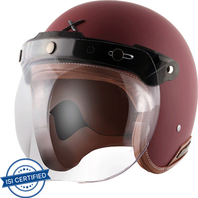 Axor Retro Jet Leather Motorbike Helmet(Dull Chestnut Red)