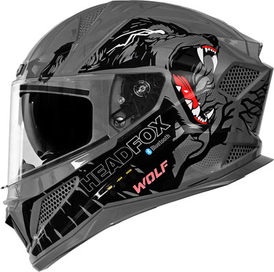 HEADFOX N2F WOLF Bluetooth AI Smart Bike Helmet for Men | ENC, GPS, Calls, LED Blinker Motorbike Helmet(Glossy Grey)