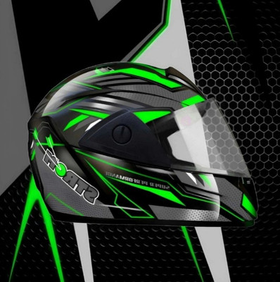 FOROLY D2 Rado with Polycarbonate Visor ABS Material Unisex (Q-1) Motorbike Helmet(Green, Black)