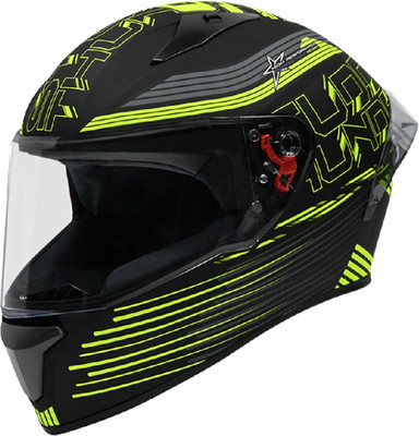 STUDDS Thunder D11 ISI Certified Full Face Graphic with Clear Visor Motorbike Helmet(MATT BLACK / FLUORESCENT YELLOW N5)