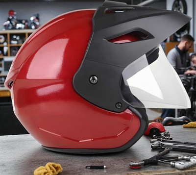 FOROLY Neno Peak with pc Visor ABS Material (PP-1) Motorbike Helmet(Red)
