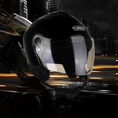 FOROLY Track Unisex Open Face ABS Material with Scratch Resistant Visor Motorbike Helmet(Black)