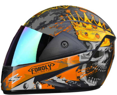 FOROLY Nirvan Full Face ABS Material with Rainbow visor Motorbike Helmet(Orange)