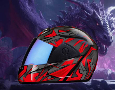 FOROLY Drag-on Full Face ABS Material with Rainbow visor Motorbike Helmet(Red)