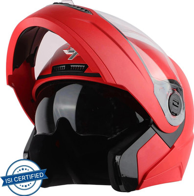 Steelbird SBA-7 Wings ISI Certified Flip-Up for Men and Women Motorbike Helmet(Dashing Red)