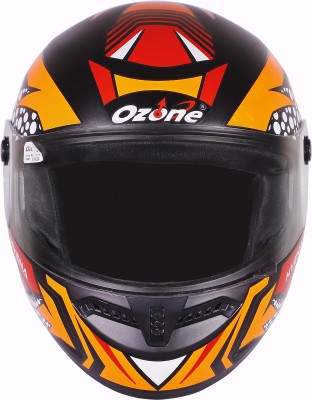 OZONE Hyena-New-Helmet With Spoiler-Black-Red-Orange-001 Motorbike Helmet(Black-Red-Orange)