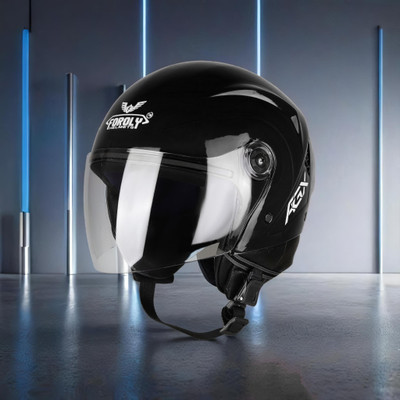 FOROLY Open Face Aura Unisex With Unbreakable Visor Motorbike Helmet(Black)